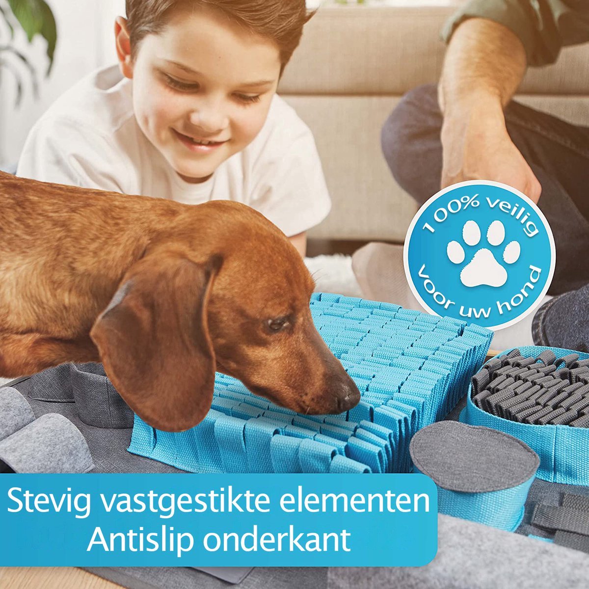 Snuffelmat Hond met 10 functies - Denkspel Hond - Blauw en Grijs - afbeelding 4