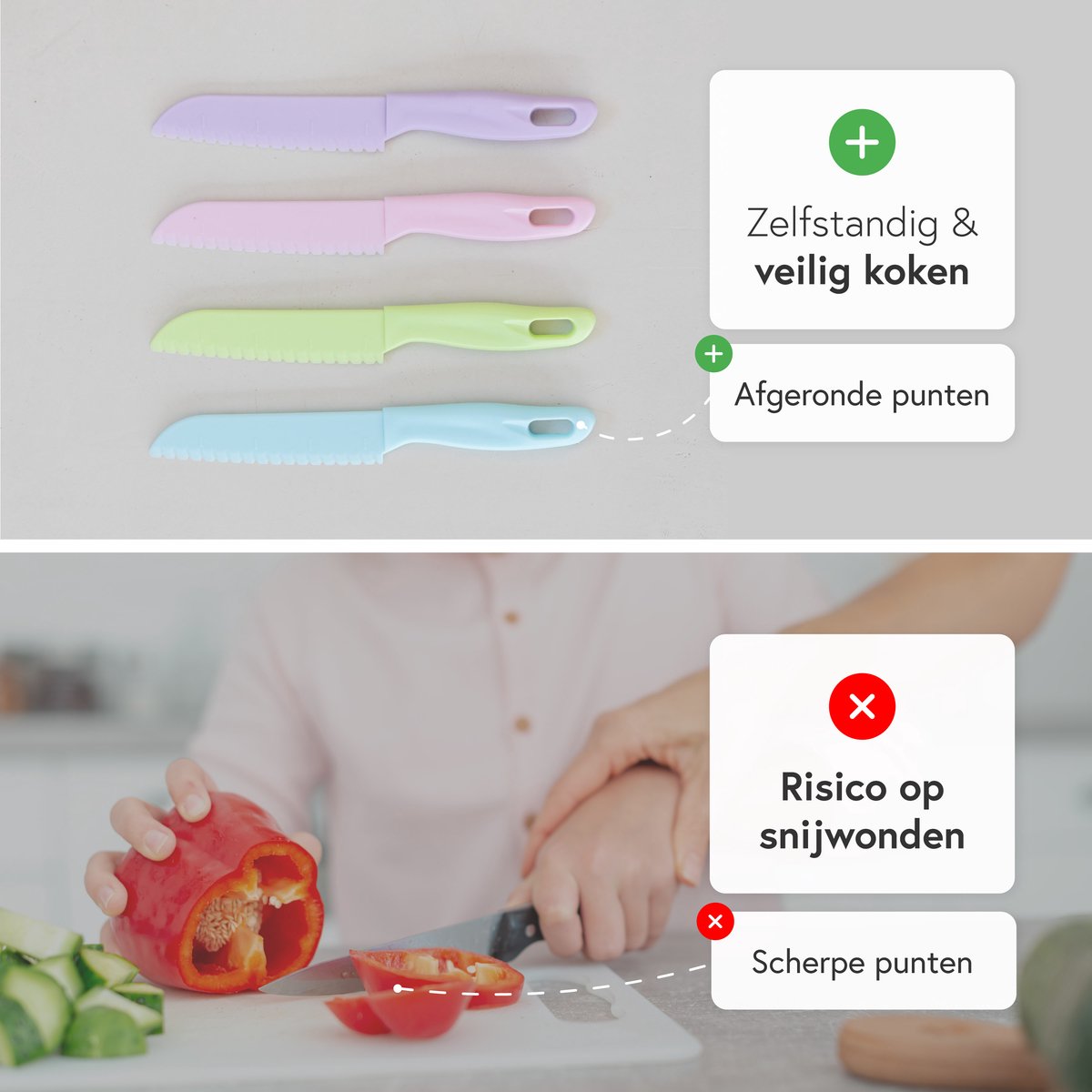 Kindermessen set - 4 Delig - Montessori mes - Koken kinderen - Zelfstandig koken - Kindvriendelijk materiaal - Qwali - afbeelding 5