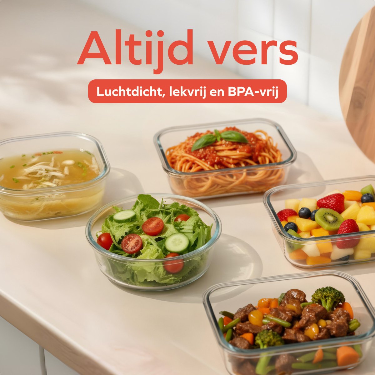 KitchenBrothers Meal Prep Bakjes Set - Glazen Vershoudbakjes - Luchtdicht - BPA-vrij - Diepvriesbakjes - Bewaarbakjes - 6,79L - Glas - 12 Stuks - afbeelding 4