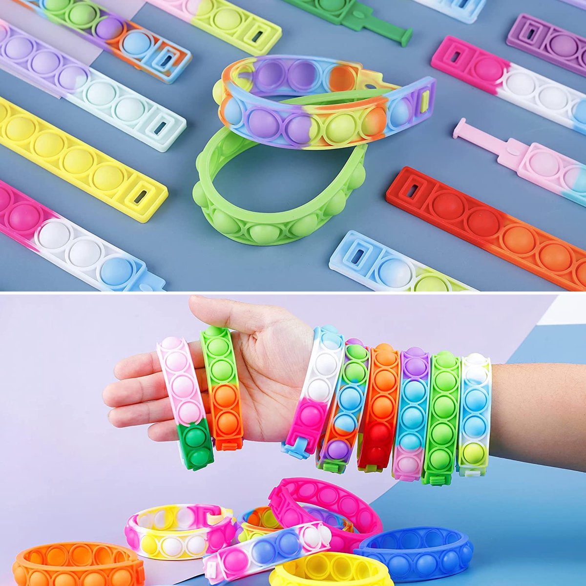 Partizzle 24x Fidget Toys Pop It Armbanden Pakket - Armbandjes Uitdeelcadeautjes - Grabbelton Traktatie Cadeautjes - Voor Kinderen & Peuters - afbeelding 5