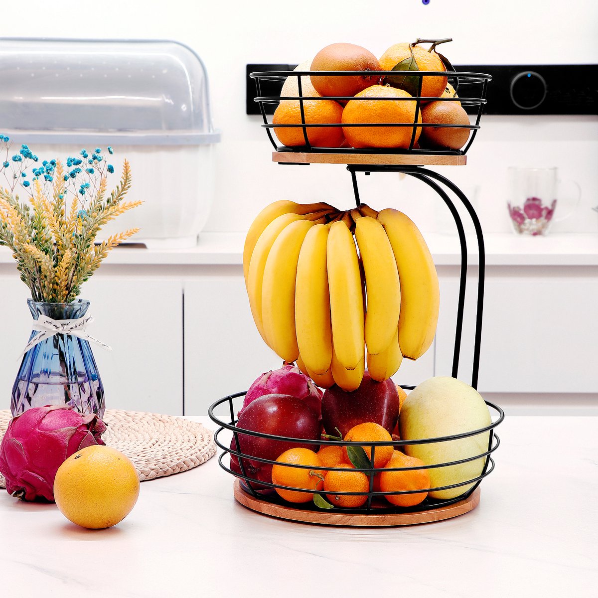 Hanamura Fruitschaal Etagere - Fruitmand 2 laags - Met bananenhanger - afbeelding 5