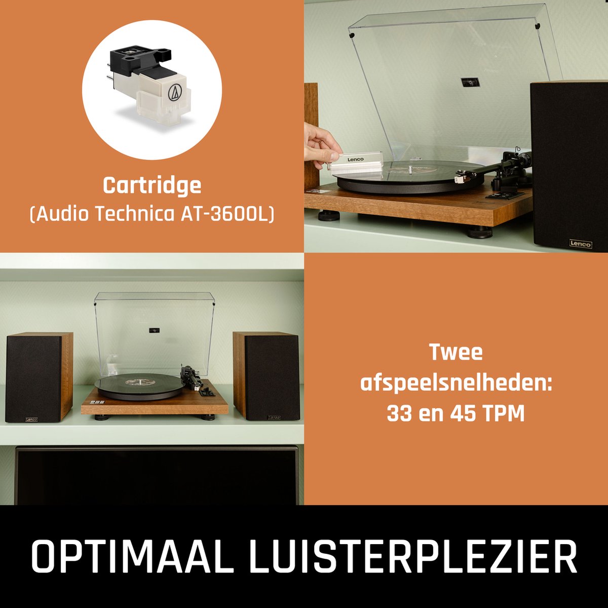 Lenco Platenspeler met Bluetooth - Twee externe Speakers - Ingebouwde Versterker - LS-480WD - Hout - afbeelding 2