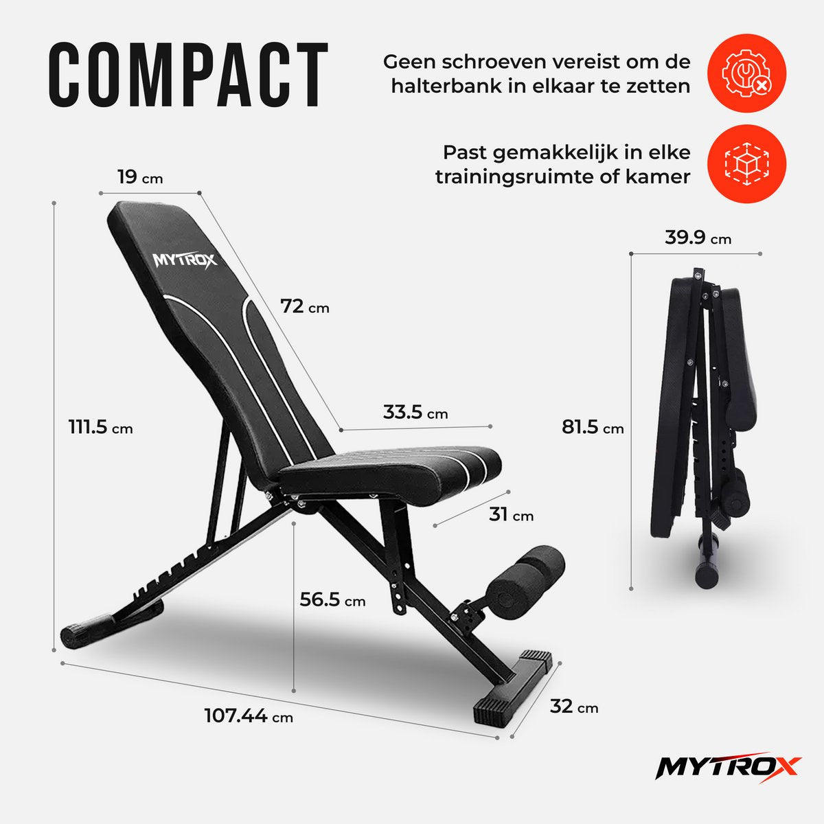 Mytrox Fitnessbank - Halterbank tot 300KG - Verstelbaar en inklapbaar - Geen montage nodig - Licht en robuust - afbeelding 2