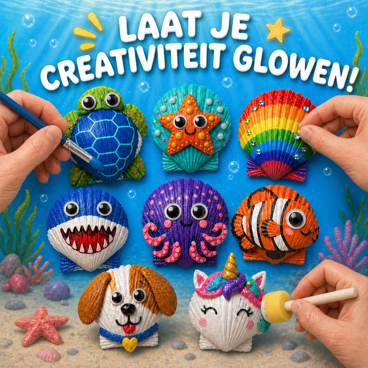 Vaive Schelpen Schilderen 75-delig – Glow in the Dark Happy Stones Knutsel Pakket – Knutselen - Knutselset voor Meisjes & Jongens - Knutselpakketten - afbeelding 2