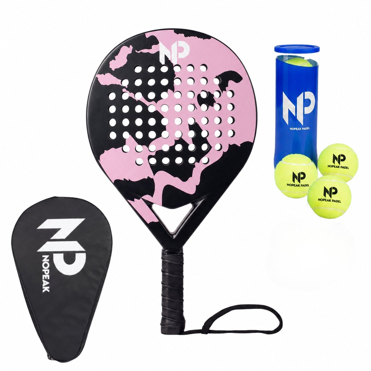 No Peak Padel racket Roze - Padel - Inclusief Padel tas, padel ballen - 100% Carbon Padelracket - afbeelding 1