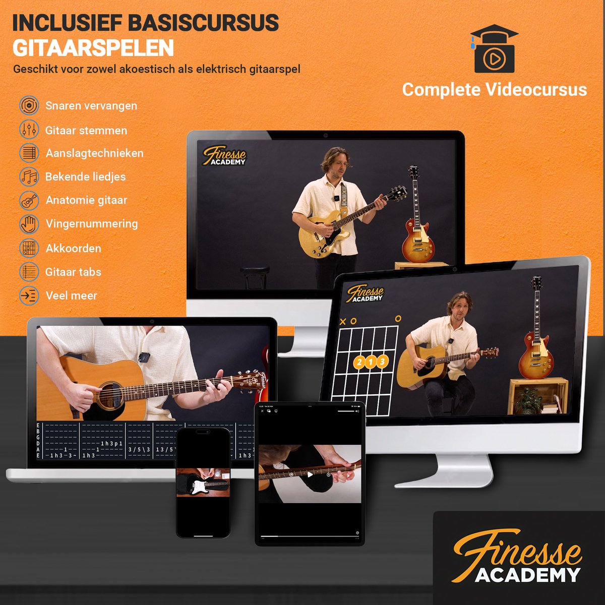 Finesse Akoestische Gitaar - met Videocursus - Nylon Snaren - Klassieke Gitaar - Spaanse Gitaar - Kind - Volwassenen - Zwart - afbeelding 3