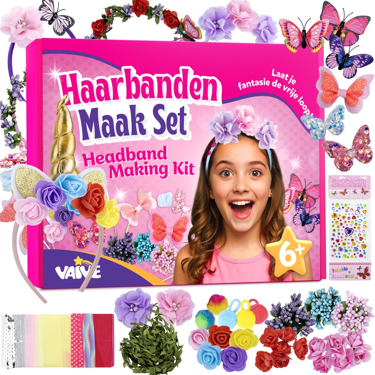 Vaive Haarband Knutselset 54-delig - Maak 10 Haarbanden - Diadeem Knutselen voor Meisjes - Sieraden Maken - afbeelding 1