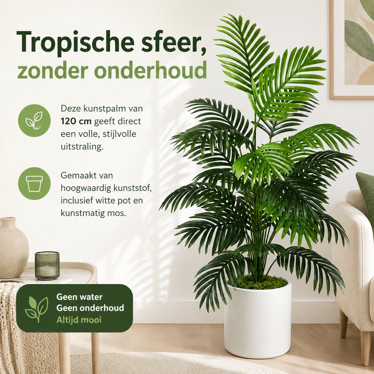 Boncy® Premium Kunstplant in pot - 120 cm Palmboom Kunst plant - Nep planten voor Binnen en Buiten - Kamer Decoratie - Nepplanten Kunstplanten Boompje - Kunstbloemen - afbeelding 3