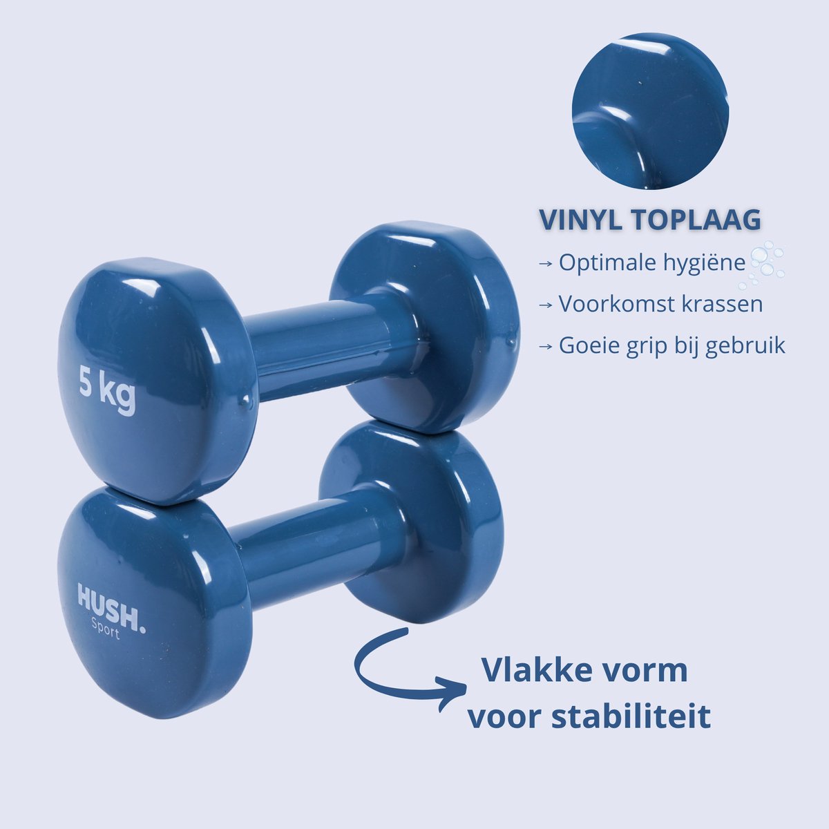 HUSH Sport - Dumbbells set 2 x 5 kg donkerblauw - vinyl coating met antislip grip - gietijzer - afbeelding 4