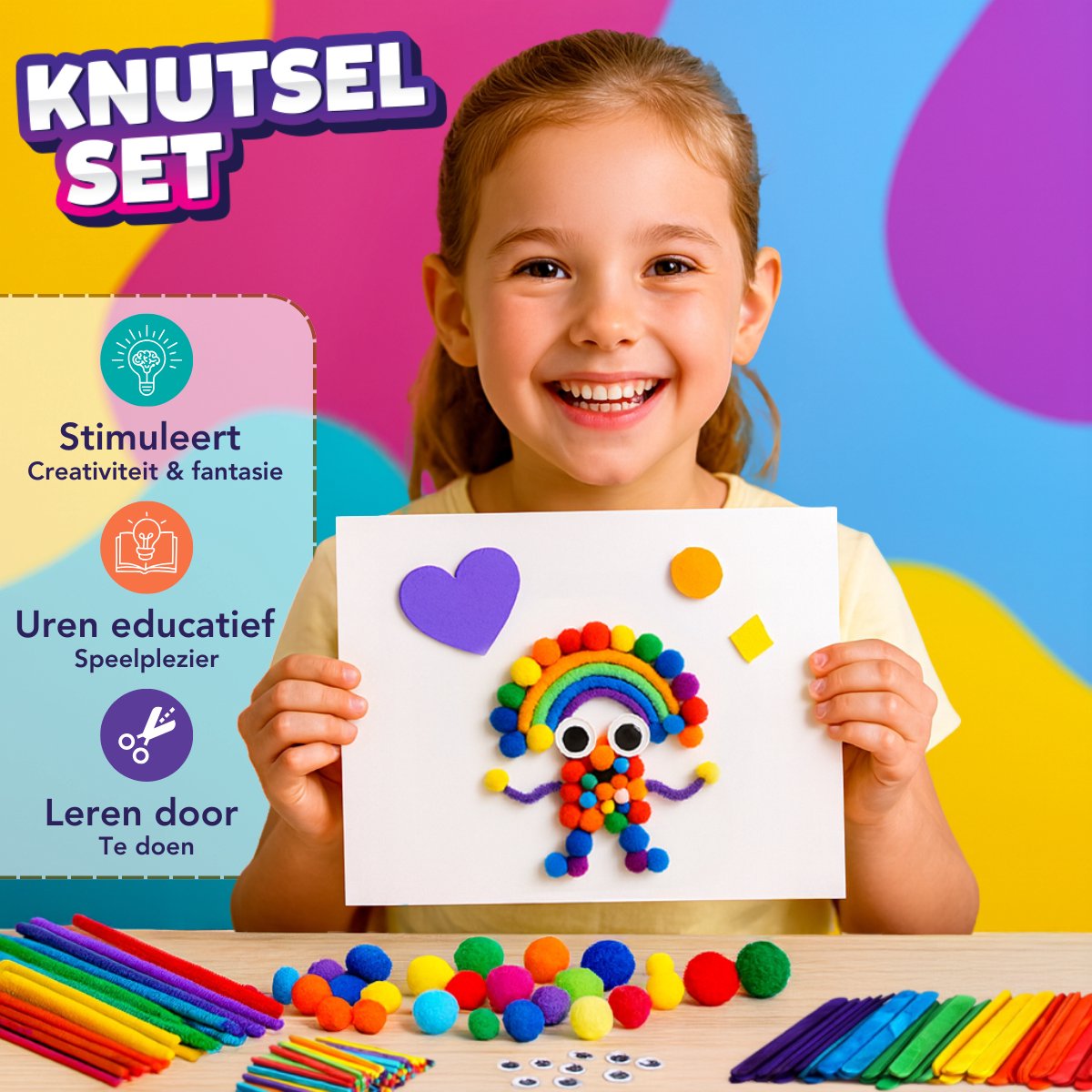 Vaive Knutselset 800-delig - Knutselen Meisjes & Jongens - Kralen, Veren, Pompons & Wiebeloogjes - Knutselkoffer - Knutselspullen - Knutselpakketten - afbeelding 4