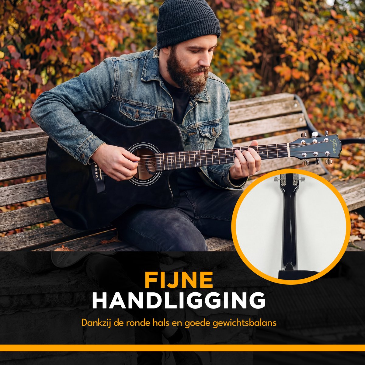 Finesse Akoestische Gitaar - met Videocursus - 4/4 40" - Western Gitaar - Gitaar Kind & Volwassenen - Zwart - afbeelding 5
