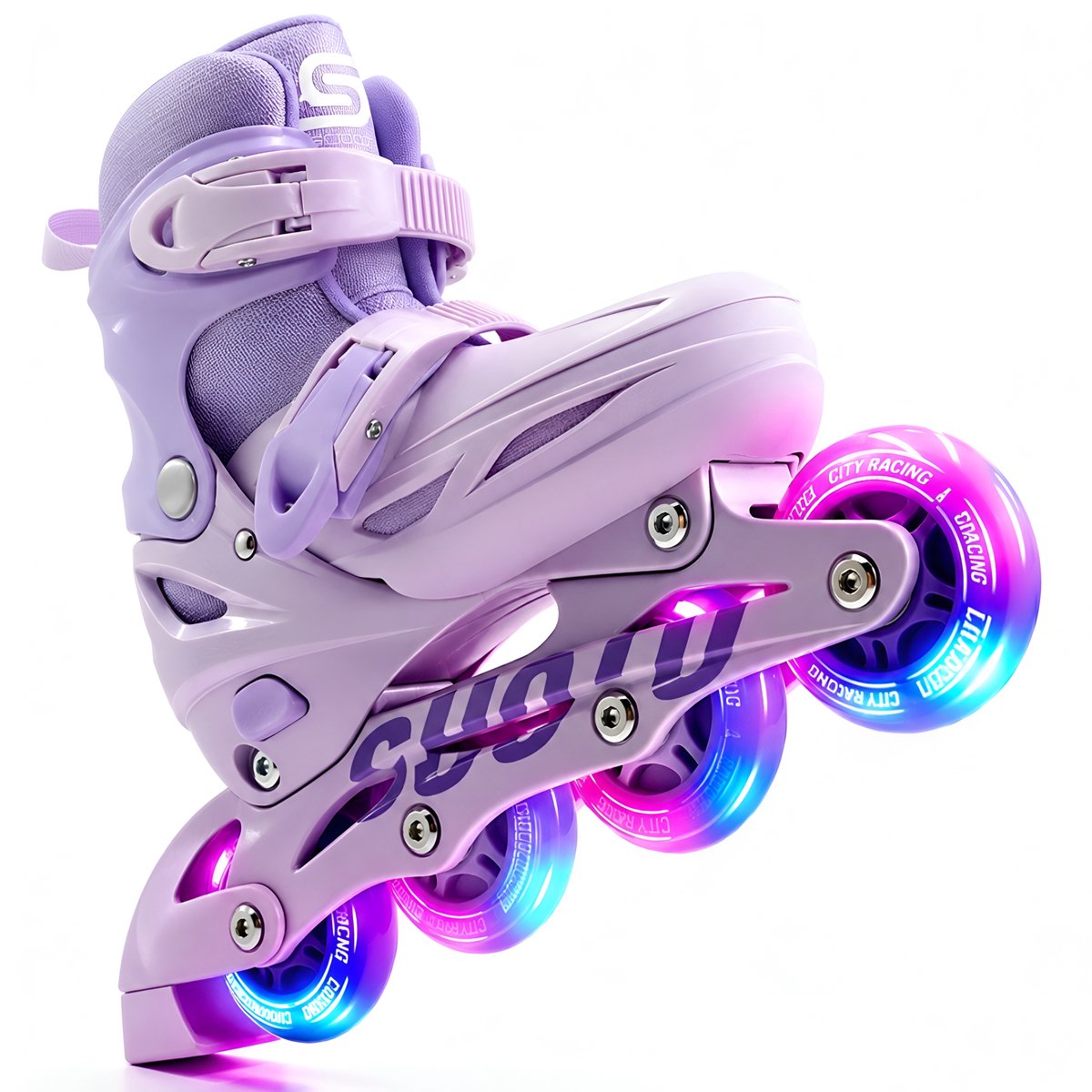 Suotu Skeelers - Inlineskates Verstelbaar - Lijn: S78 - Skeelers meisjes en jongens - Maat: EUR 32-36 - lichtgevende wielen - Paars - M - afbeelding 1