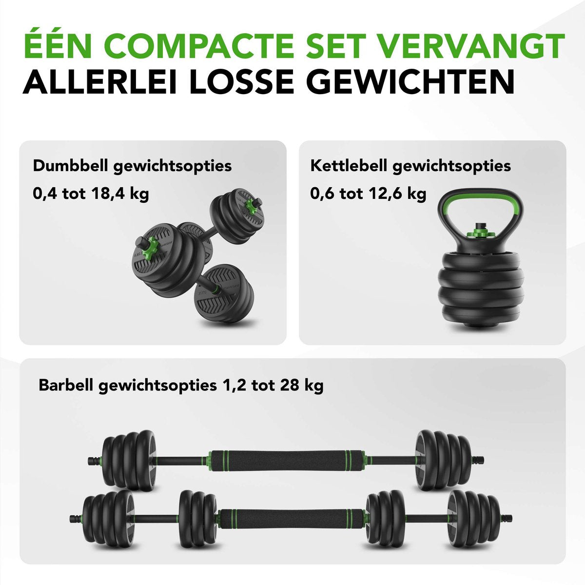 Tunturi Halterset en Dumbbells Vinyl 28 kg - Gewichten Set met Kettlebell en Barbell - Opdruksteunen - afbeelding 5