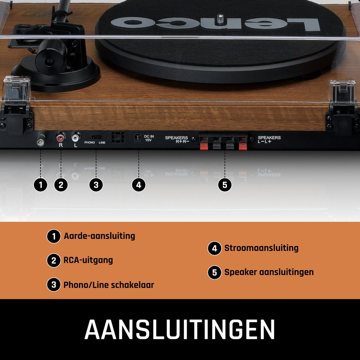 Lenco Platenspeler met Bluetooth - Twee externe Speakers - Ingebouwde Versterker - LS-480WD - Hout - afbeelding 3