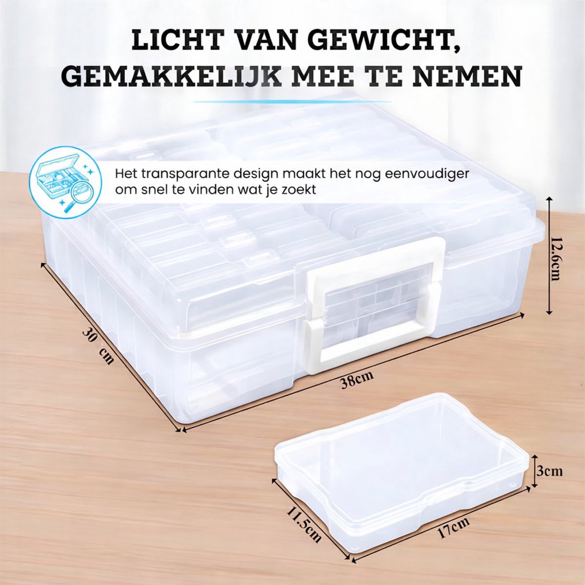 Somstyle Foto & Knutsel Organizer voor 1600 4R Foto's - 38 x 30 CM - Kleurgecodeerde Opbergbox - Opbergdoos met 16 Cassettes - Transparant - afbeelding 4