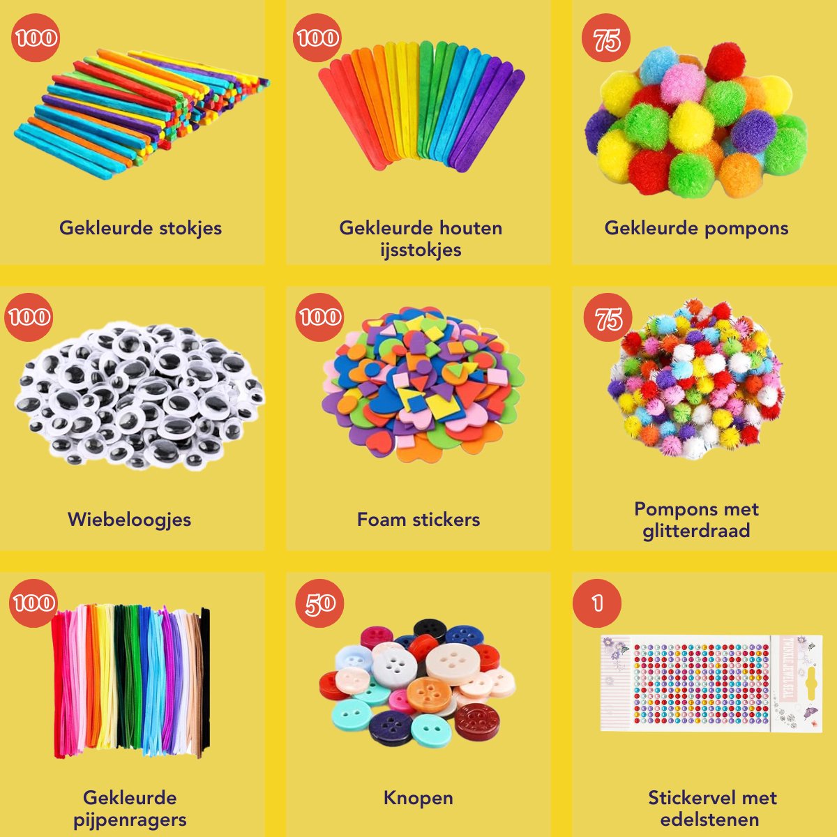 Vaive Knutselset 800-delig - Knutselen Meisjes & Jongens - Kralen, Veren, Pompons & Wiebeloogjes - Knutselkoffer - Knutselspullen - Knutselpakketten - afbeelding 3