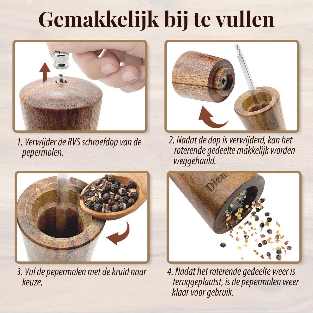Dieux® - Peper en Zoutmolen set - 22CM - Pepermolen - afbeelding 5