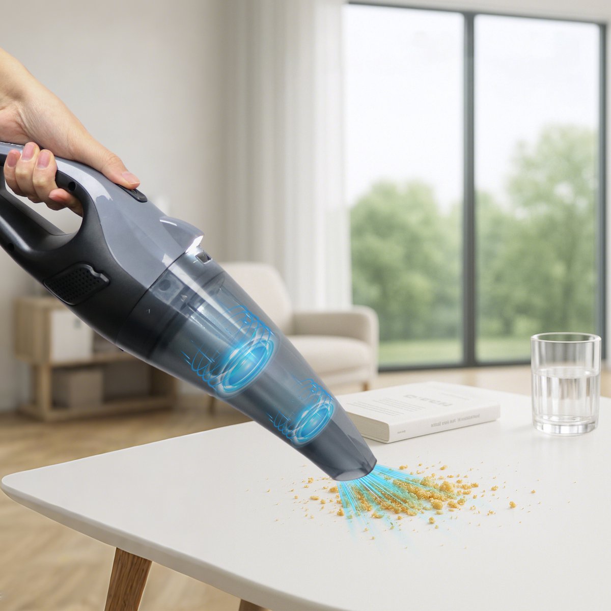 STAUS&BACH Kruimelzuiger met licht - Kruimeldief snoerloos - Handstofzuiger voor auto - SuperNova - Zwart/Grijs - afbeelding 2