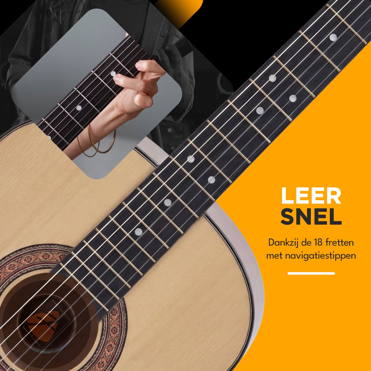 Finesse Akoestische Gitaar - met Videocursus - Nylon Snaren - Klassieke Gitaar - Spaanse Gitaar - Kind - Volwassenen - Naturel - afbeelding 3