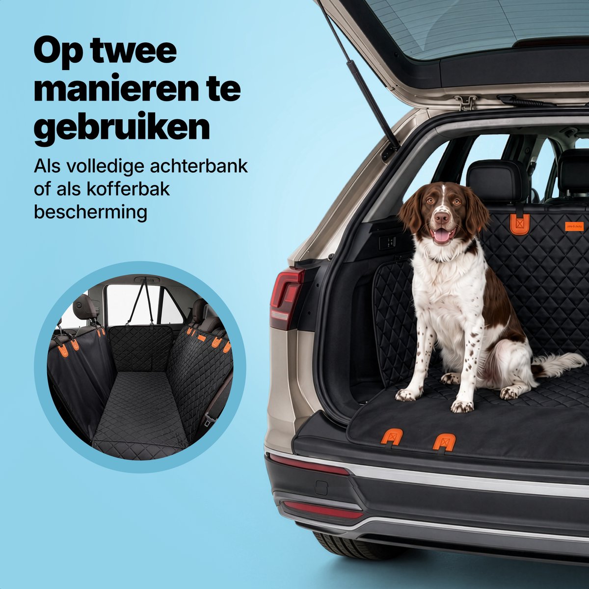 Jake and Jacky Hondendeken Auto Achterbank en Kofferbak - Autodeken Hond - Hondenkleed - Beschermhoes Auto - Incl. Hondenriem, Ophangriemen & Opbergtas - afbeelding 3