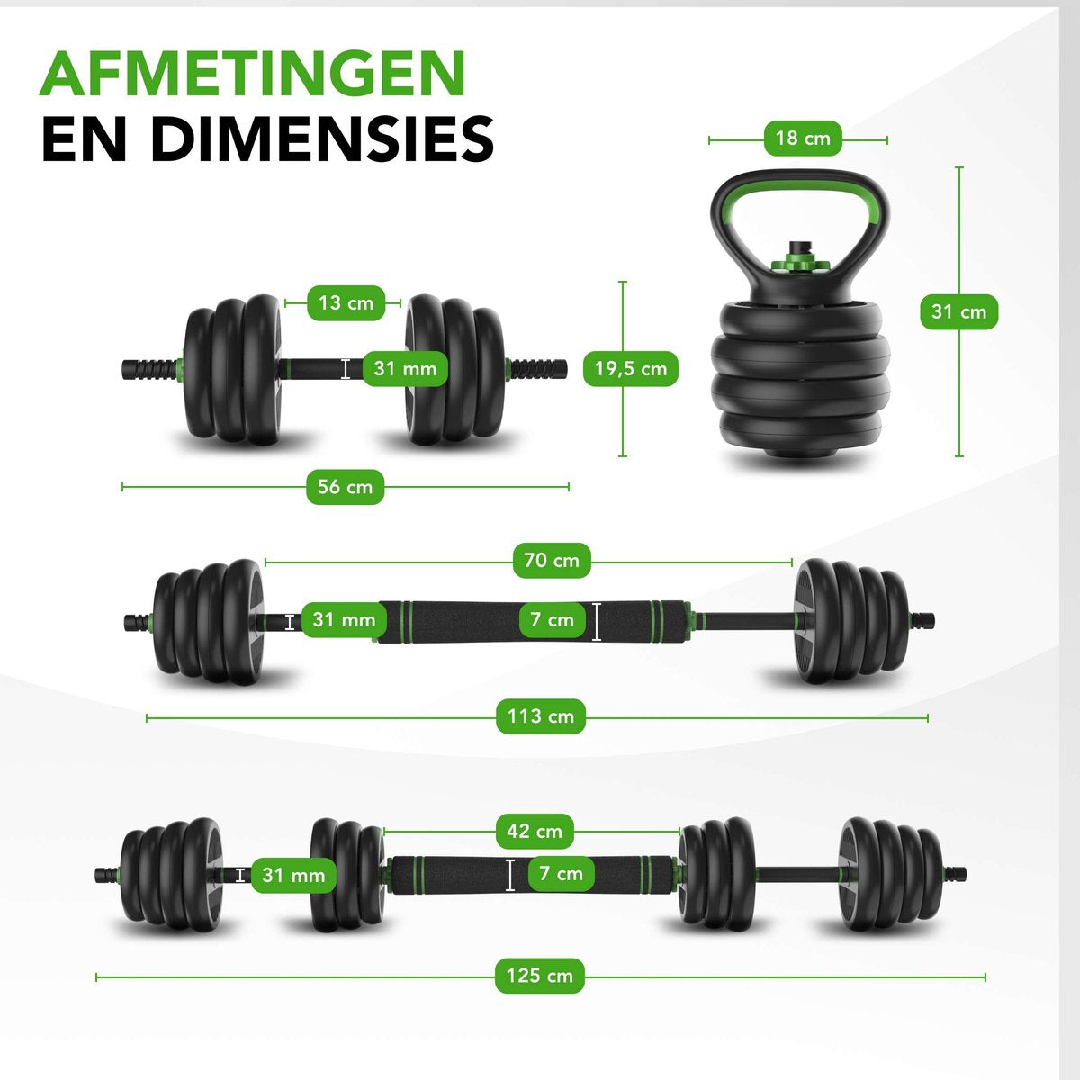 Tunturi Halterset en Dumbbells Vinyl 28 kg - Gewichten Set met Kettlebell en Barbell - Opdruksteunen - afbeelding 2