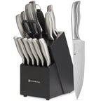 KitchenBrothers Messenset - Messenblok met Messen - Keukenmessen - 16-Delig - met Schaar en Aanzetstaal - Zilver/ RVS - afbeelding 1