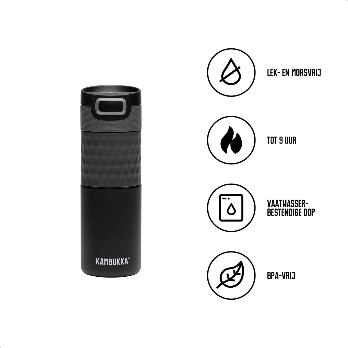 Kambukka Etna Grip Thermosbeker 500 ml - makkelijk reinigen - lekvrije Koffiebeker - Black Steel - afbeelding 3