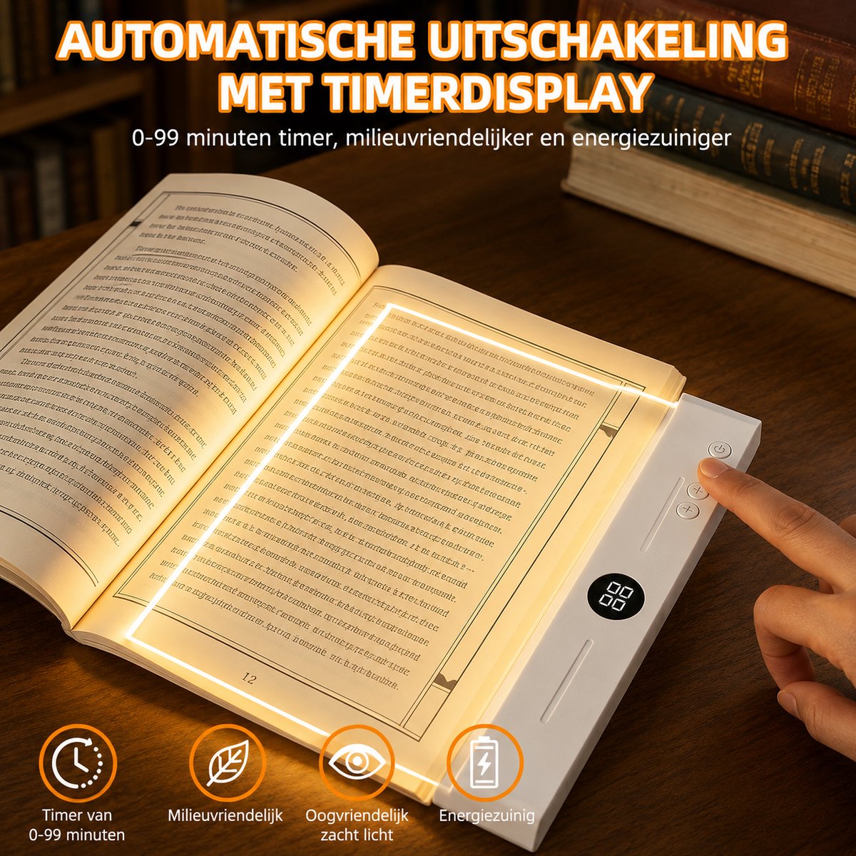 Leeslampje voor Boek - Platte LED Boeklamp - Boekenlegger Boeklamp - Platte Leeslamp - Oplaadbaar USB C - 3 Lichtkleuren Dimbaar met Timer - Geschikt om 's avonds te lezen - afbeelding 4