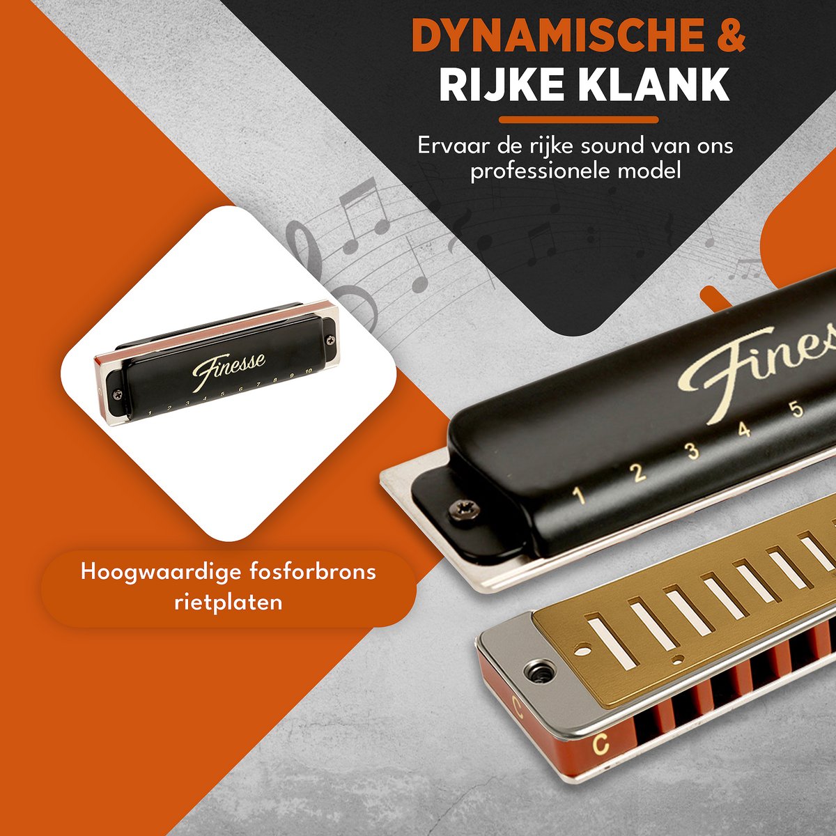 Finesse Premium Mondharmonica Pro – C Majeur – met Case - voor Volwassenen & Kinderen - Zwart - afbeelding 2