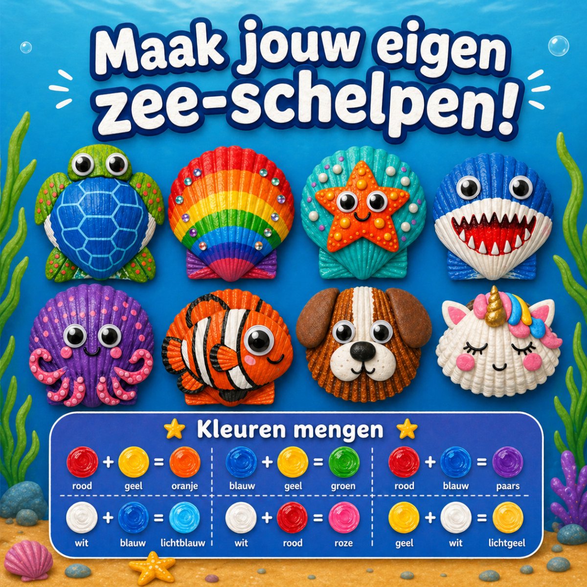 Vaive Schelpen Schilderen 75-delig – Glow in the Dark Happy Stones Knutsel Pakket – Knutselen - Knutselset voor Meisjes & Jongens - Knutselpakketten - afbeelding 5
