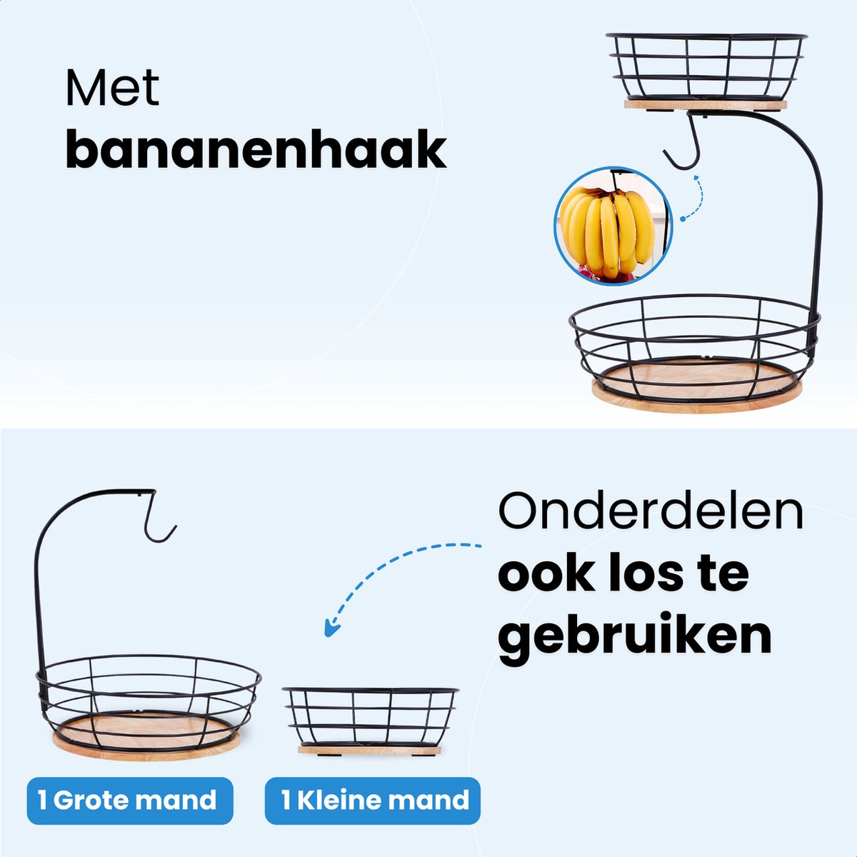 Hanamura Fruitschaal Etagere - Fruitmand 2 laags - Met bananenhanger - afbeelding 3