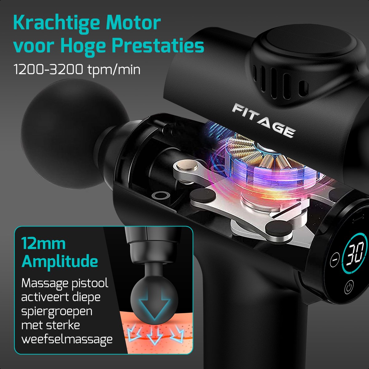 FITAGE Massage Gun Mini - Professioneel Massage Apparaat - Massageapparaat Massagegun - Massage Pistool - Zwart - afbeelding 3