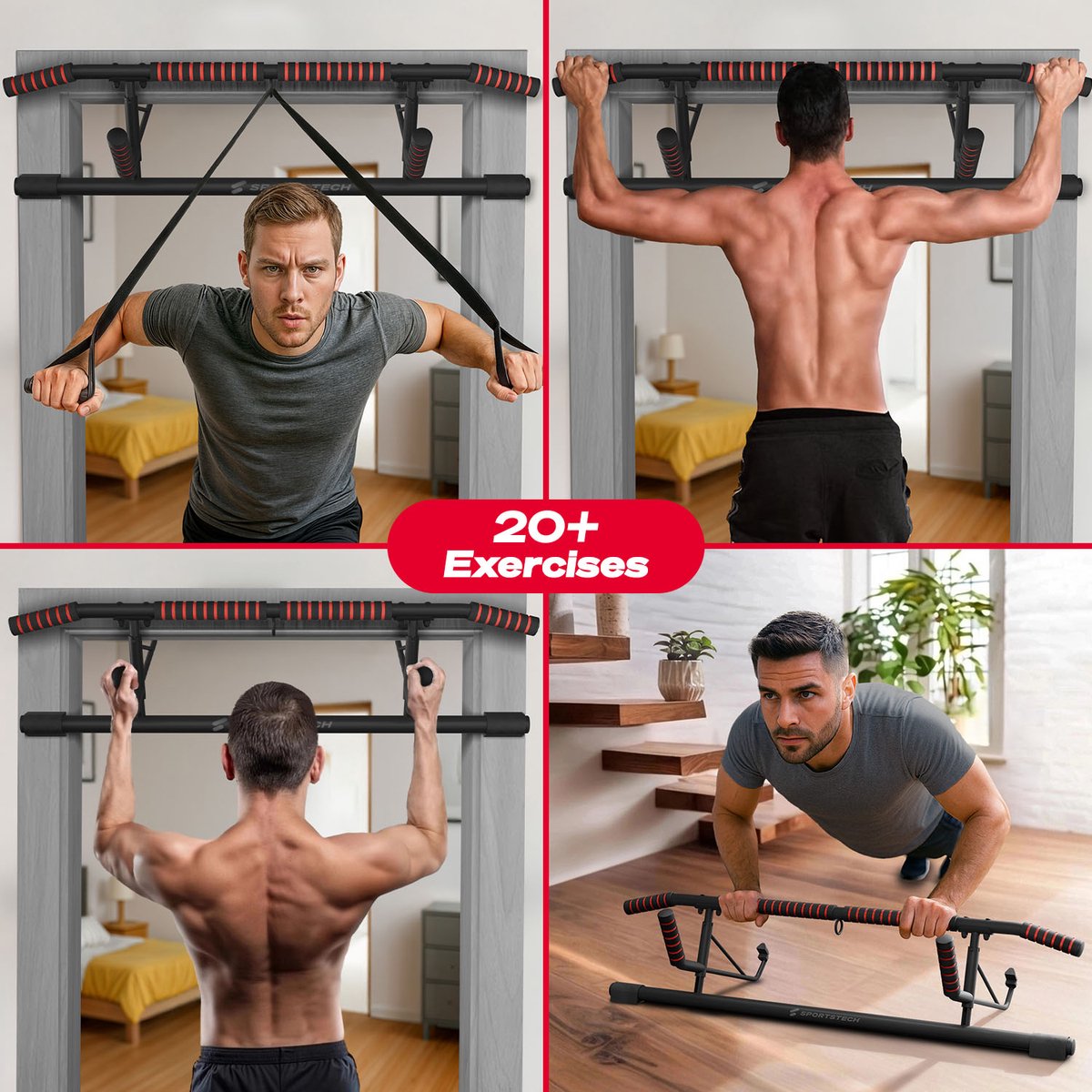 Sportstech optrekstang Pullmate - zonder boren - 200 kg - 3 grepen - TRX-oog - afbeelding 5