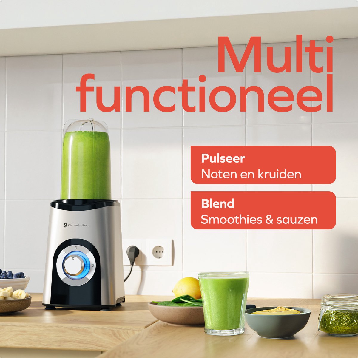 KitchenBrothers Smoothie Blender - 2-in-1 - Blender to Go - 4 Bekers - Smoothie Maker To Go - Mini Blender - Zilver - afbeelding 5