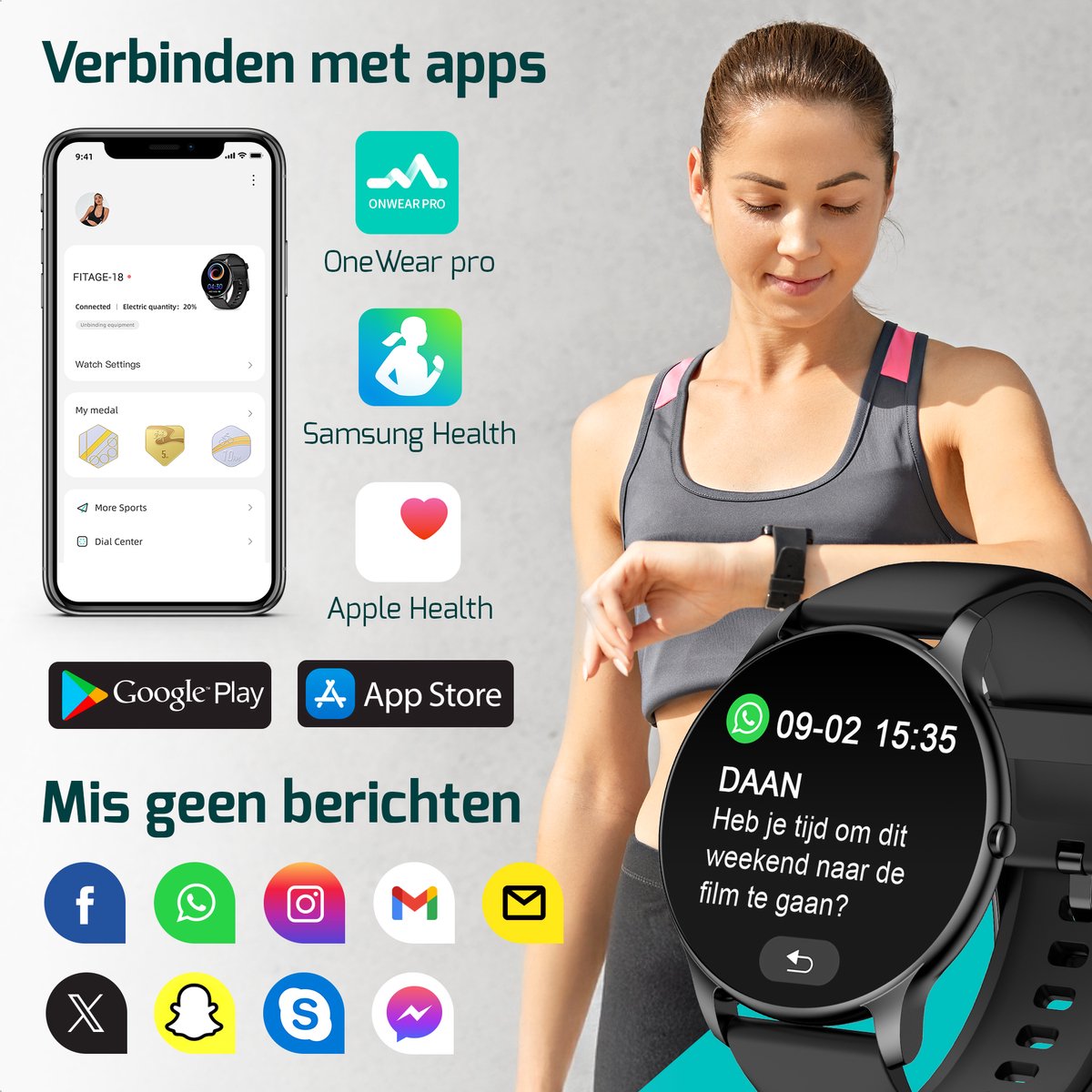 FITAGE Sporthorloge met GPS - Smartwatch Stappenteller Horloge - Activity Tracker - Zwart - afbeelding 2