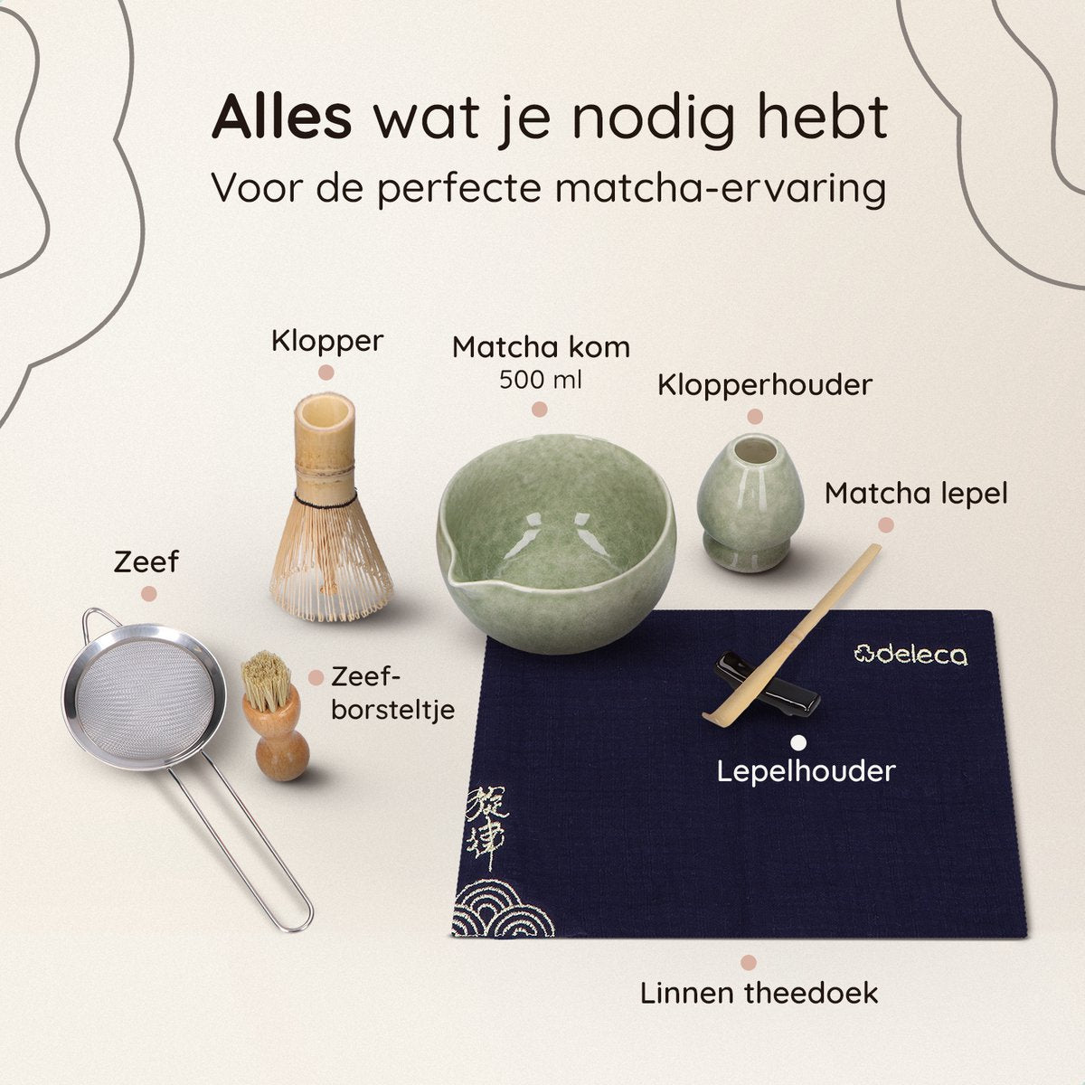 Deleca Traditioneel Matcha Thee Maken Set - Zonder Poeder - Kerst Sinterklaas Cadeau - Premium Kit met Klopper, Whisk en Kom - Complete Starterkit - afbeelding 2