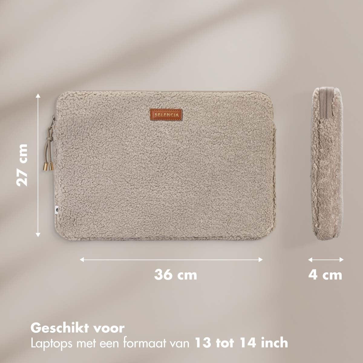 Selencia Teddy Laptop Sleeve - Laptop Hoes geschikt voor 13 / 13.3 / 13.6 / 14 / 14.2 inch - Sand - afbeelding 4