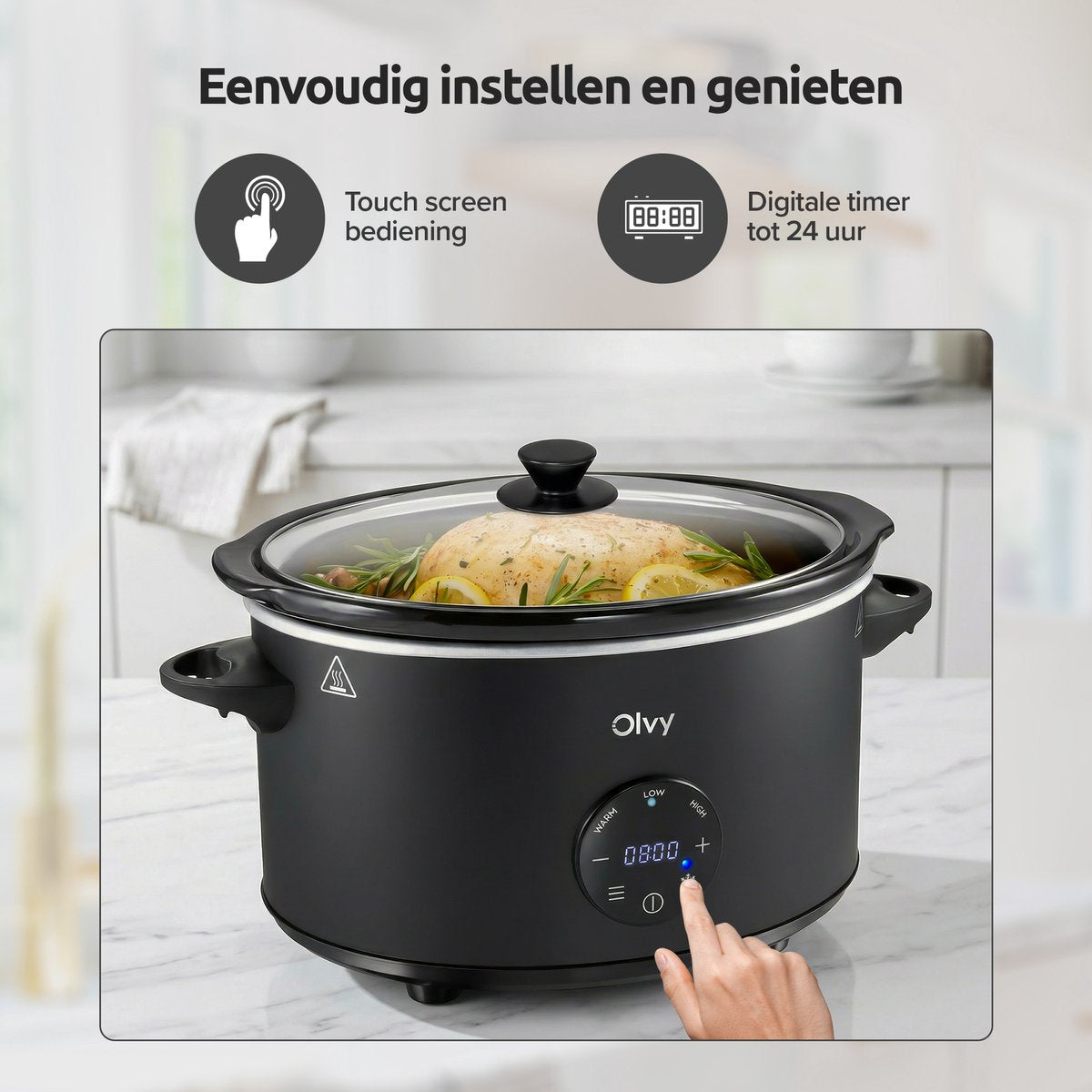 Olvy Digitale Slowcooker met Timer - Incl. Slowcooker e-kookboek - PFAS-vrij - 6 Liter - Keramische binnenpan - afbeelding 2