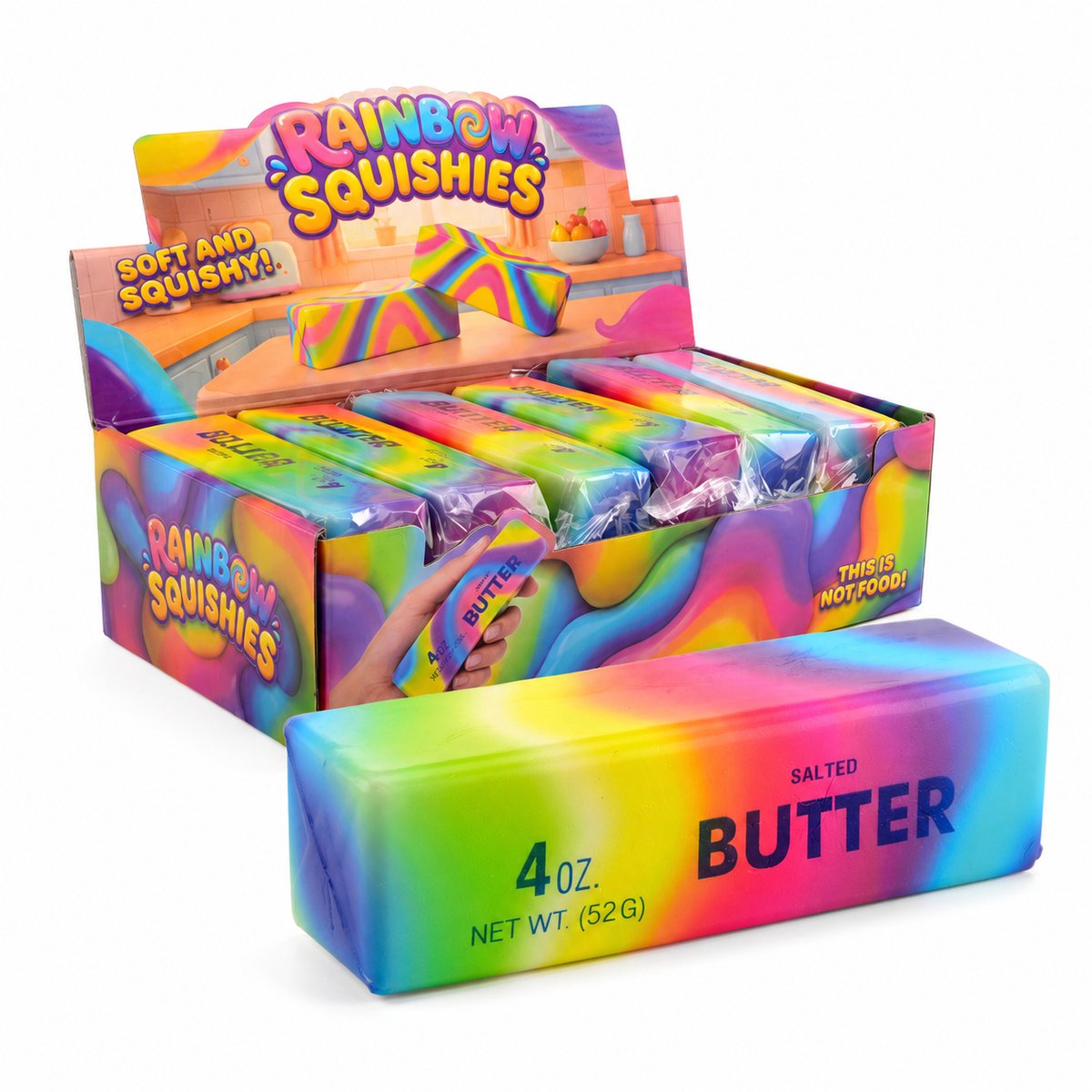Rainbow Butter Squishy – Zachte Stressbal Fidget Toy – Regenboog Boterblok – Slow Rising - afbeelding 3
