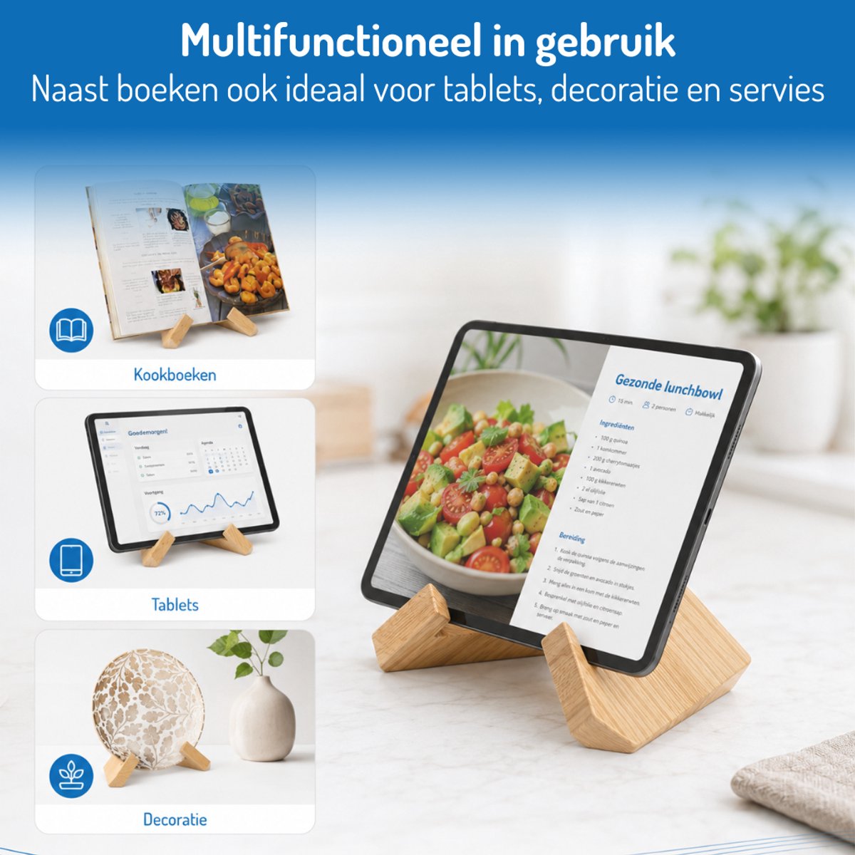 Tomec® Houten Boekenstandaard - Luxe Boekhouder voor Kookboeken en Tablets - Compact en Duurzaam - afbeelding 4