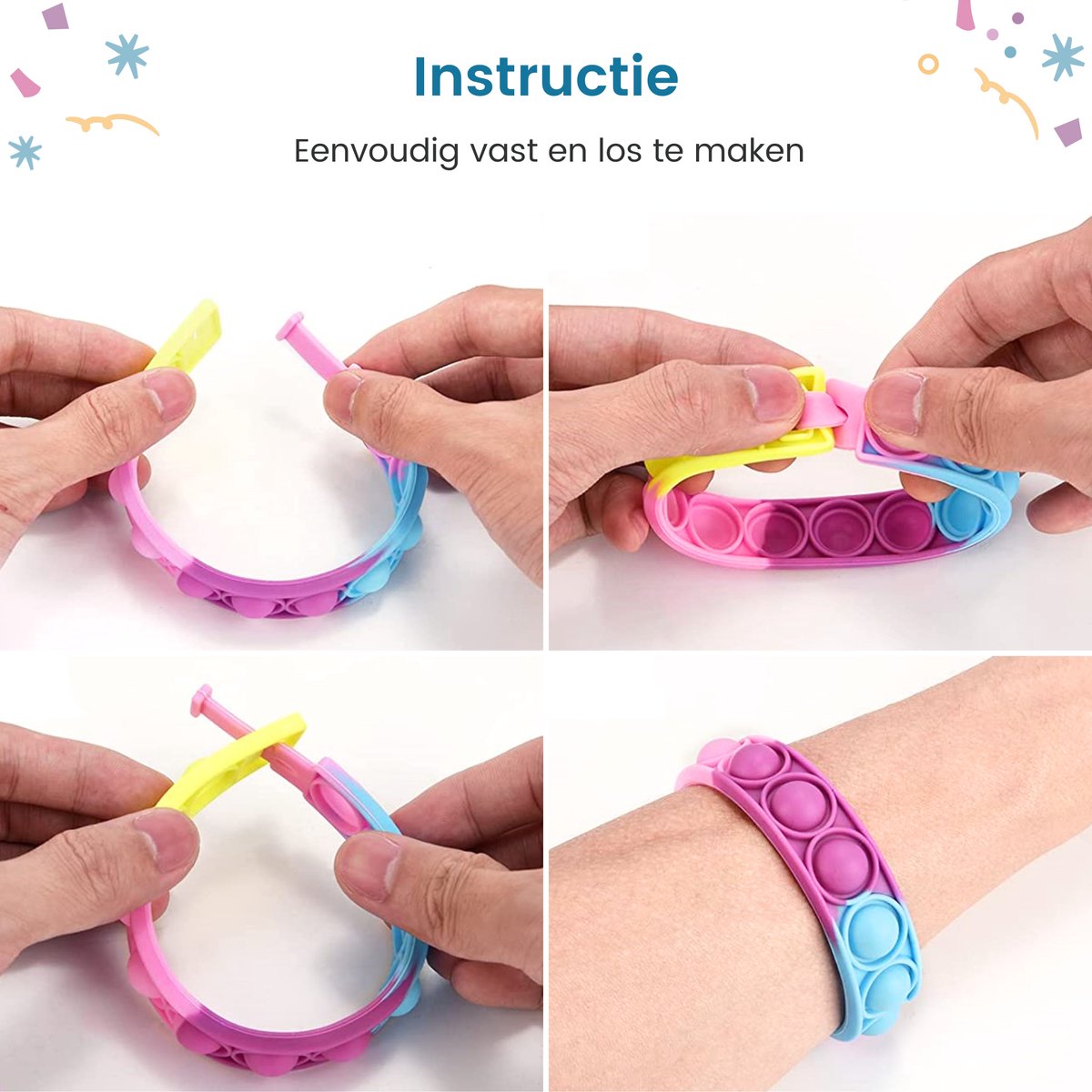 Partizzle 24x Fidget Toys Pop It Armbanden Pakket - Armbandjes Uitdeelcadeautjes - Grabbelton Traktatie Cadeautjes - Voor Kinderen & Peuters - afbeelding 2