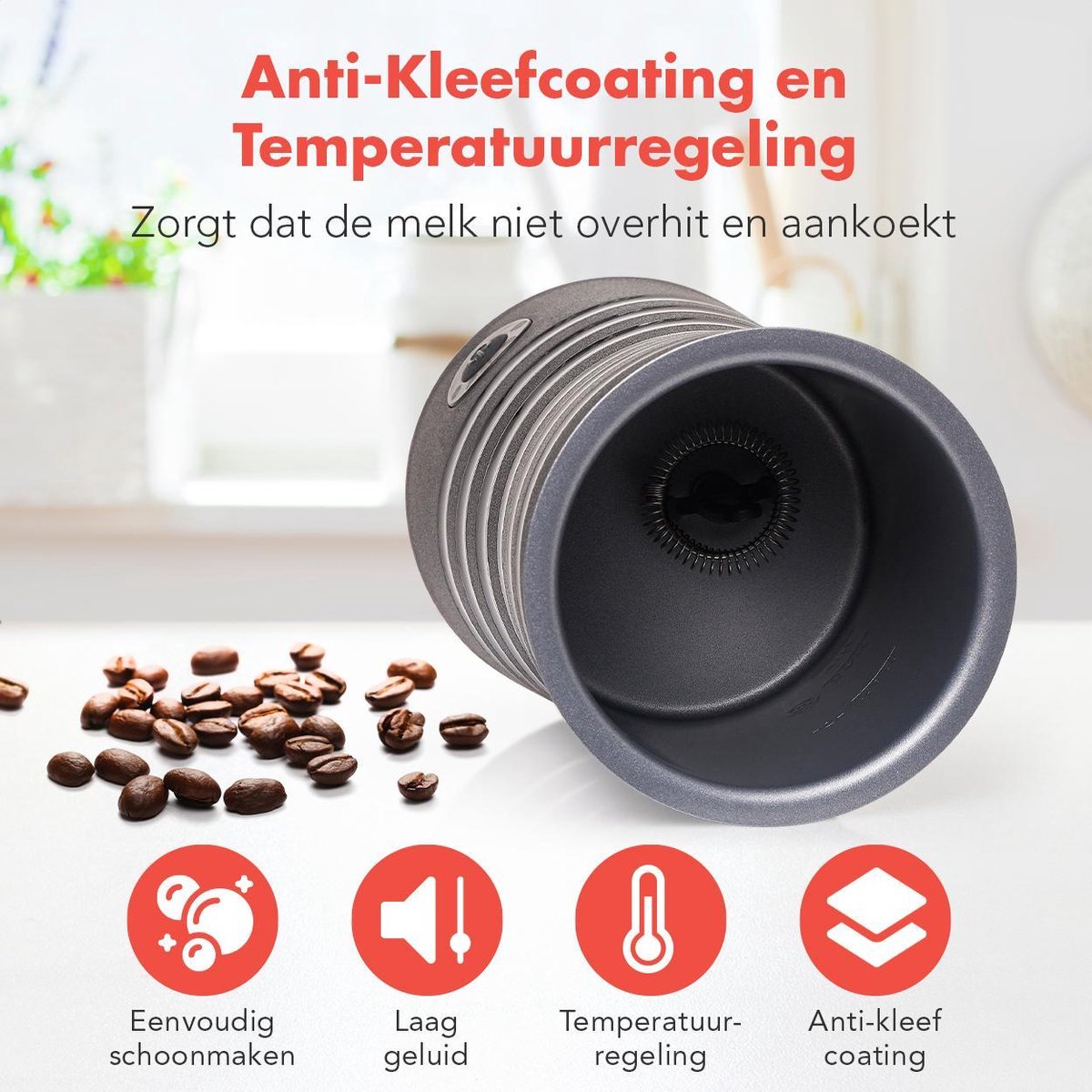 KitchenBrothers Elektrische Melkopschuimer - 4-in-1 - Melkklopper - BPA- & PFAS-Vrij - 240 ML - Handige Melkschuimer - Zwart - afbeelding 2