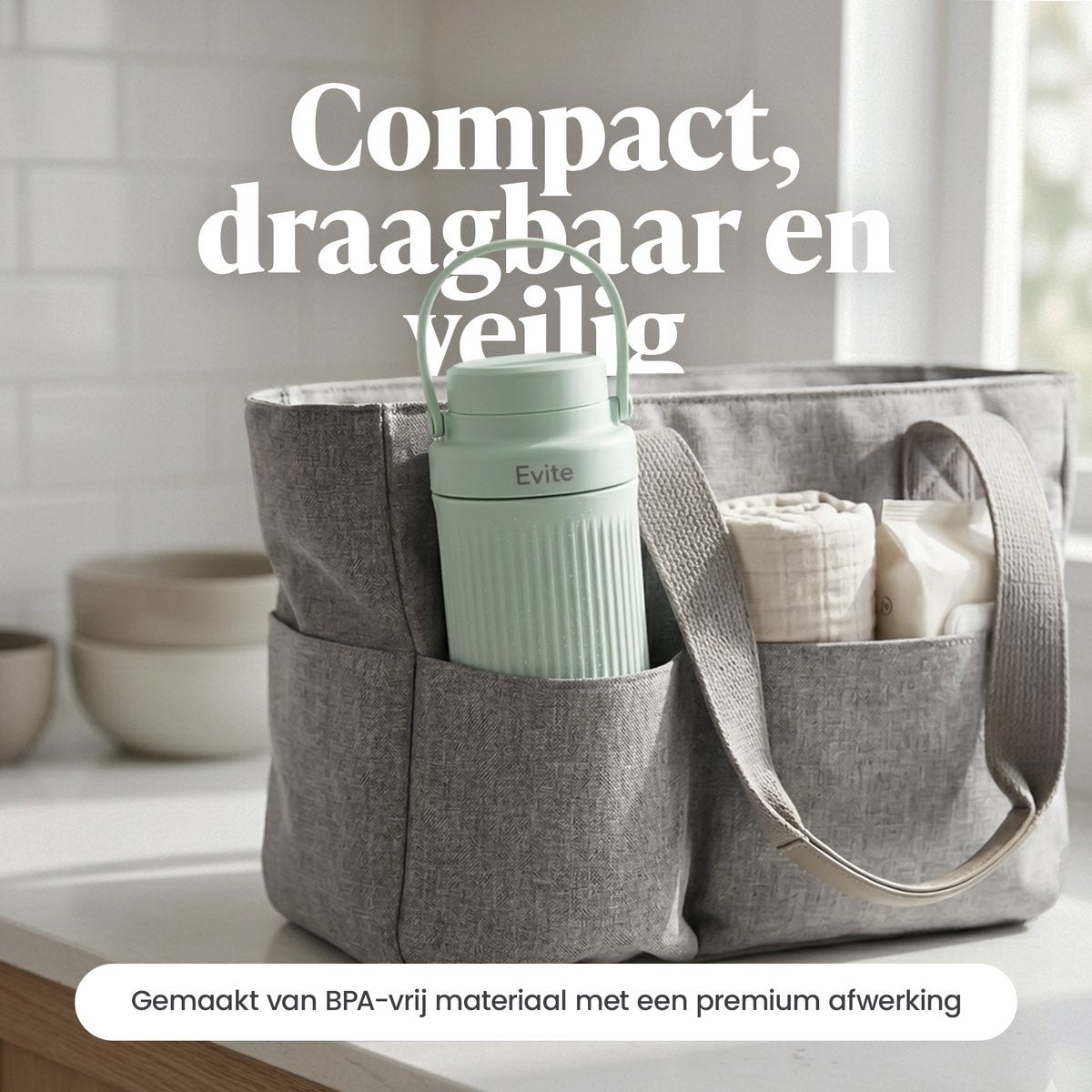 Evite Draagbare Melkkoeler - 700 ml - Ideaal voor Onderweg, Werk & Reizen - RVS - Inclusief 2 BPA-Vrij Bewaarflessen - 24u Koeling - afbeelding 3