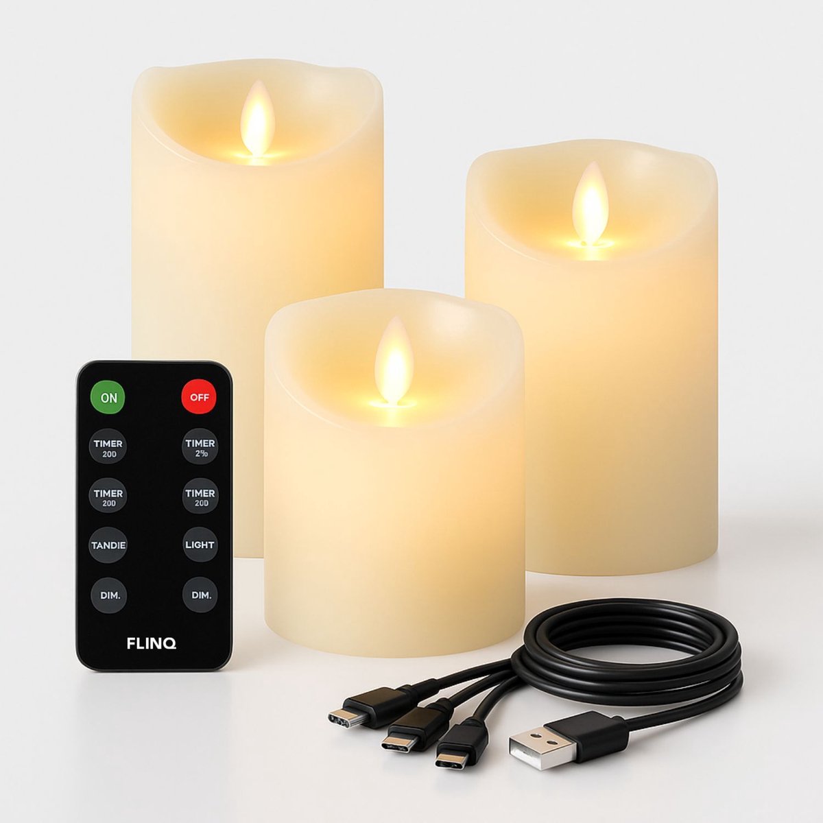 FlinQ Oplaadbare LED Kaarsen met Bewegende Vlam - 3 stuks - afbeelding 1