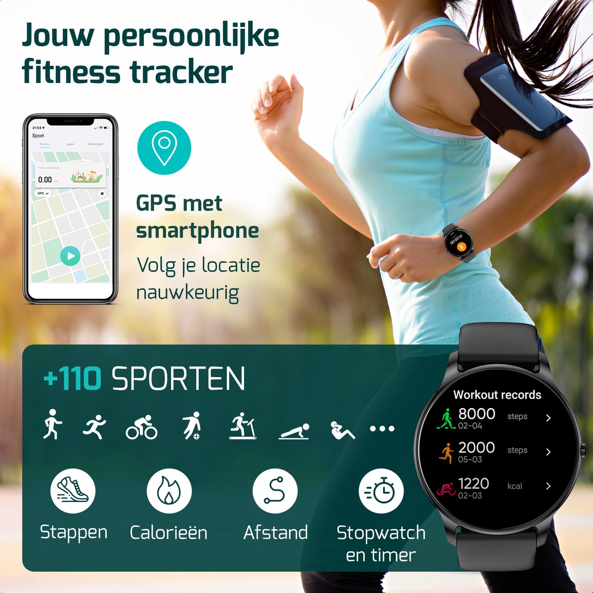 FITAGE Sporthorloge met GPS - Smartwatch Stappenteller Horloge - Activity Tracker - Zwart - afbeelding 4
