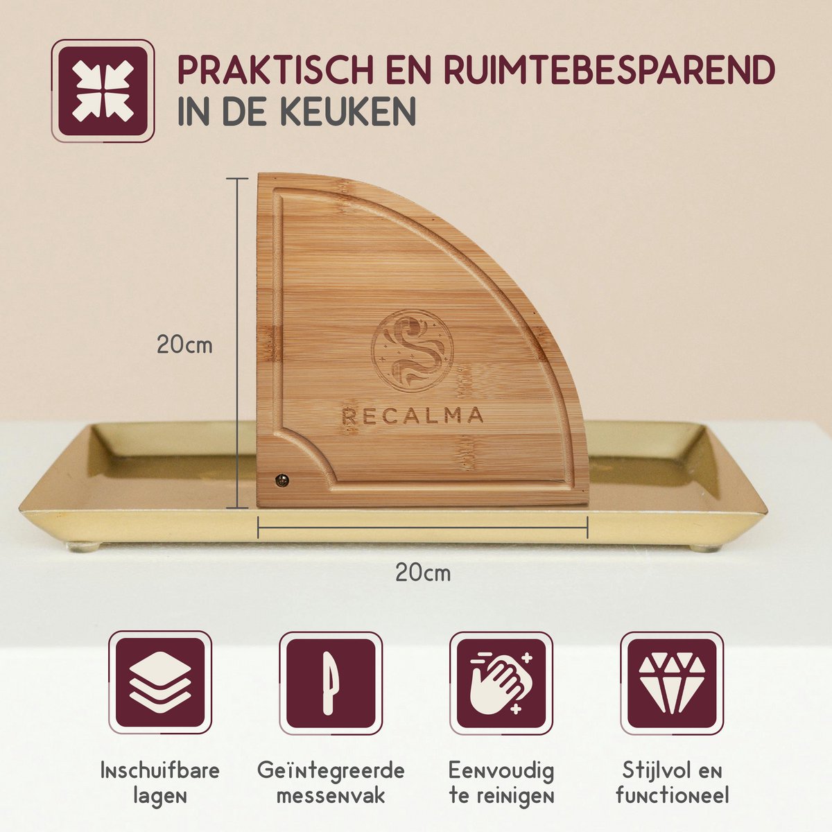 Recalma Tapasplank - Kaasplank - Hapjesplank Bamboe - Borrelplank - 4 lagen - Inclusief twee kaasmesjes - Ronde serveerplank - afbeelding 2