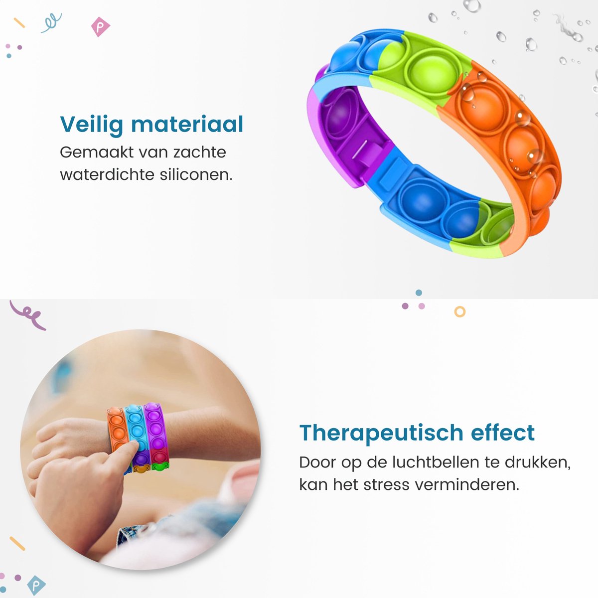 Partizzle 24x Fidget Toys Pop It Armbanden Pakket - Armbandjes Uitdeelcadeautjes - Grabbelton Traktatie Cadeautjes - Voor Kinderen & Peuters - afbeelding 3