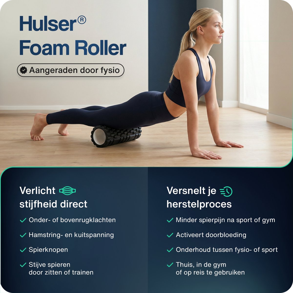Hulser Foam Roller 33 cm - Massage roller - Fitness en Yoga foamroller - Zwart - afbeelding 2