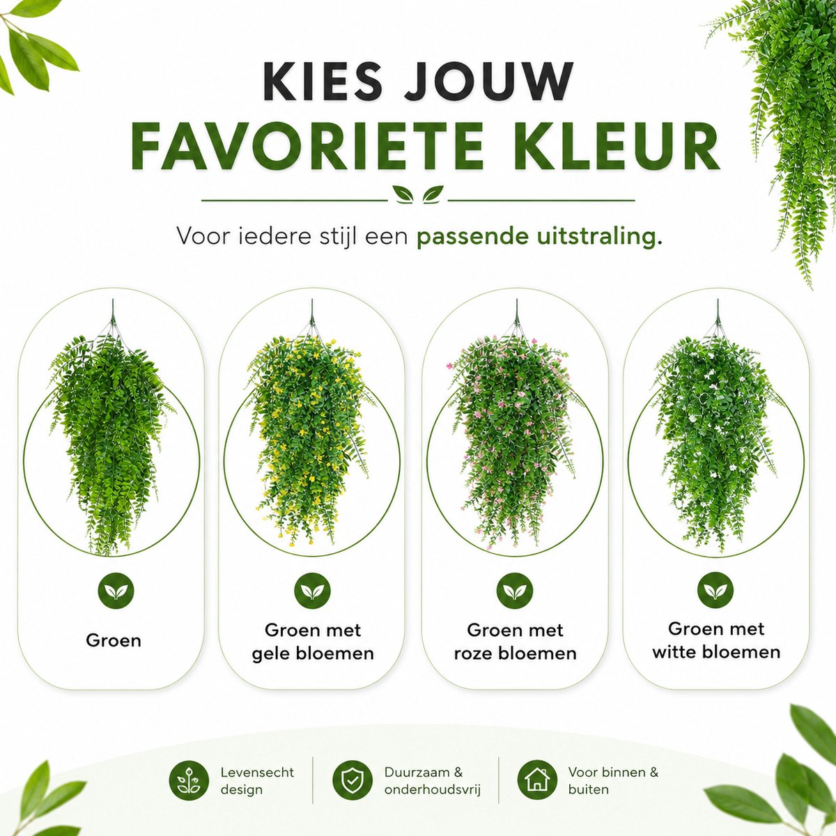 Boncy® Premium Kunstplant - 2 Stuks - Hangplant Groen Kunstplanten - Nep planten voor Binnen en Buiten - Kamer Decoratie - Nepplanten Kunst plant - Kunstbloemen - afbeelding 5