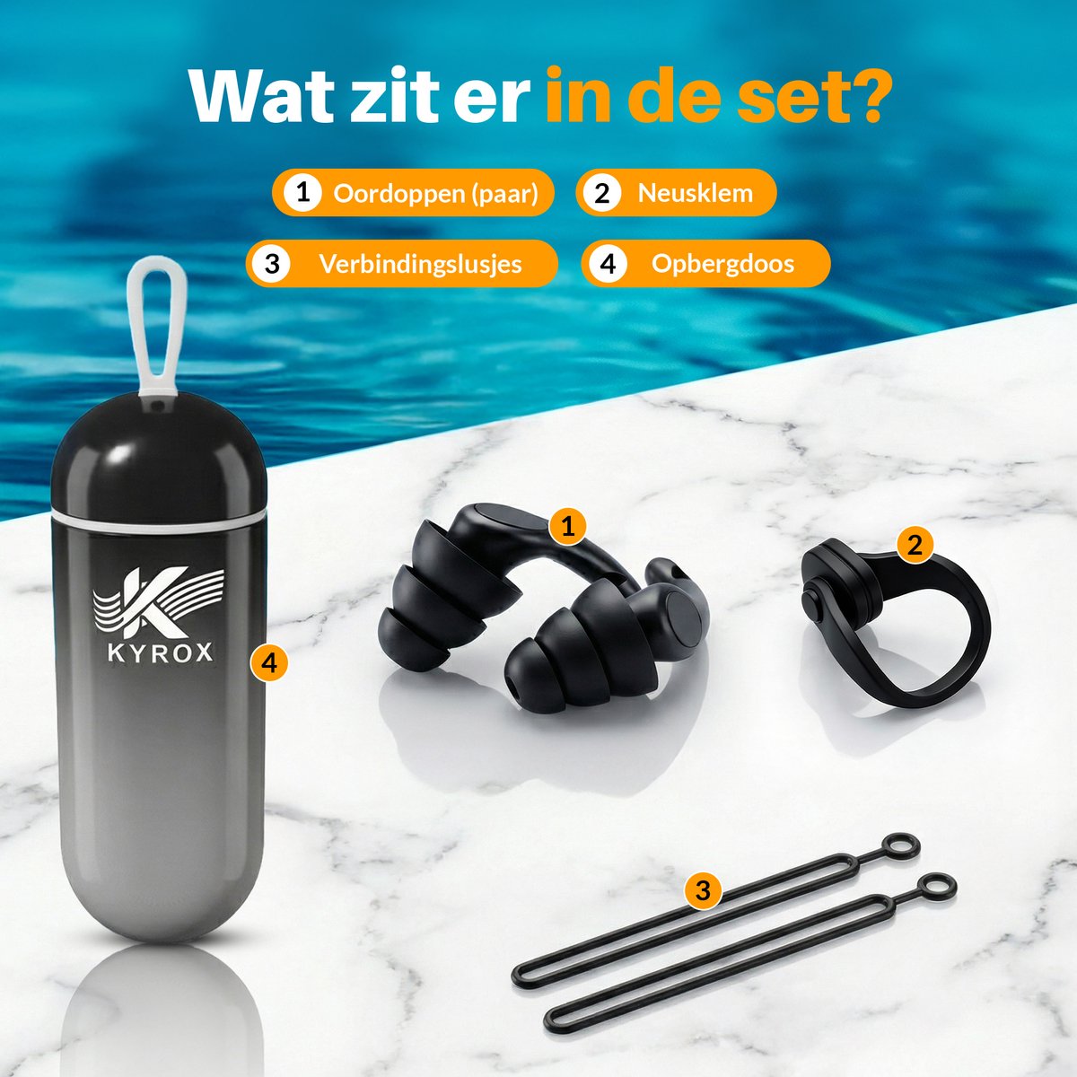 Kyrox Zwem Oordopjes & Neusklem - Neusclip Zwemmen - Zwemoordoppen - Neusknijper Zwemmen - Inclusief Opbergcase - Volwassenen & Kinderen - Zwart - afbeelding 2